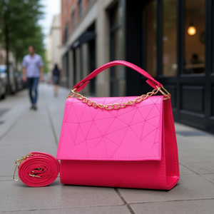 Bolso Bandolera Eliana para Mujer, PU con Patrón Geométrico, Decoración de Cadena, Cierre de Solapa, Uso Diario - Product Image 2