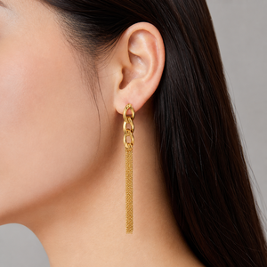 Pendientes de Cadena con Borlas de Acero Inoxidable, Chapados al Vacío en Oro de 14K, Joyería Larga Colgante de Eslabones Gruesos - Product Image 5