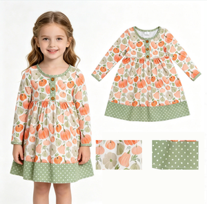 Robe longue à manches longues pour petite fille, collection automne, longueur genou, ensemble robe de fête à motif citrouille pour bébé fille - Product Image 6