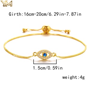 Tobillera YM chapada en oro de 18 quilates con ojo de Evii multicolor y esmalte, dije de ojo de Evii, joyería de playa al por mayor - Product Image 4