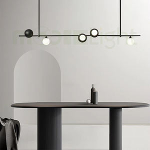 Lampe à suspension moderne en métal noir, luminaire suspendu en verre blanc pour salle à manger - Product Image 3