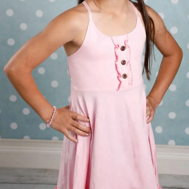 Children Girls Cotton Dresses Spaghetti Straps Ruffles Chest Kids Girls Vintage Dresses