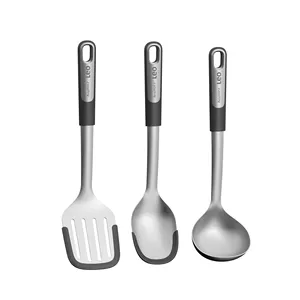 Set di Utensili da Cucina Leo in Acciaio Inox, 3 Pezzi: Spatola, Cucchiaio, Mestolo, Strumenti da Cucina Antiaderenti - Product Image 1