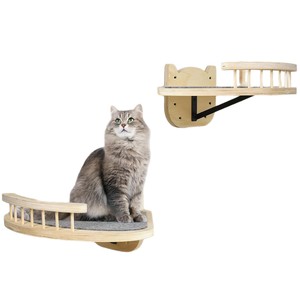 Estructura de madera para trepar para gatos, montada en la pared, 4 niveles, color natural, fácil de montar, para gatos de interior. - Product Image 3