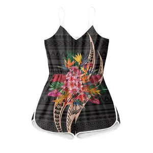 Polynesian Plumeria Print Bodysuit Sleeveless Activewear Jumpsuit Women Rompers Women's Jumpsuit Summer Shorts OME Suppliers