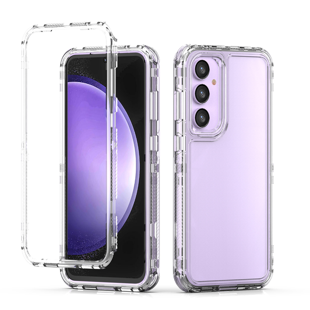 3 in 1 360 Full Body Protective Hard Acrylic TPU Crystal Clear Transparent Anti-drop Phone Case for Samsung S25 Edge S24 S23 FE