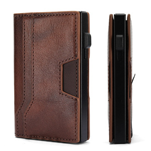 Multi-Functional <b>Wallet</b> Genuine Leather Metal Multi-Card Slot Anti-Theft Large Capacity Automatic Card <b>Holder</b> For Men - Product Image 2