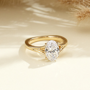 Bague de fiançailles Messi Jewelry MSR-2088 en or 18 carats, forme ovale, six griffes, diamant de laboratoire, bande en forme de cœur - Product Image 2