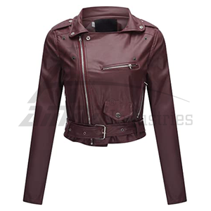 Chaqueta corta de cuero genuino con cremallera para mujer, Chaqueta corta ajustada - Product Image 1