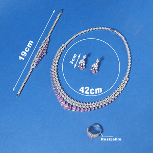 18883 4PCS Wedding Accessories Full Zircon <strong>Jewellery</strong> <strong>Sets</strong> for Women Luxury Dubai <strong>Pink</strong> Color CZ Bridal Jewelry Necklace <strong>Set</strong> - Product Image 6