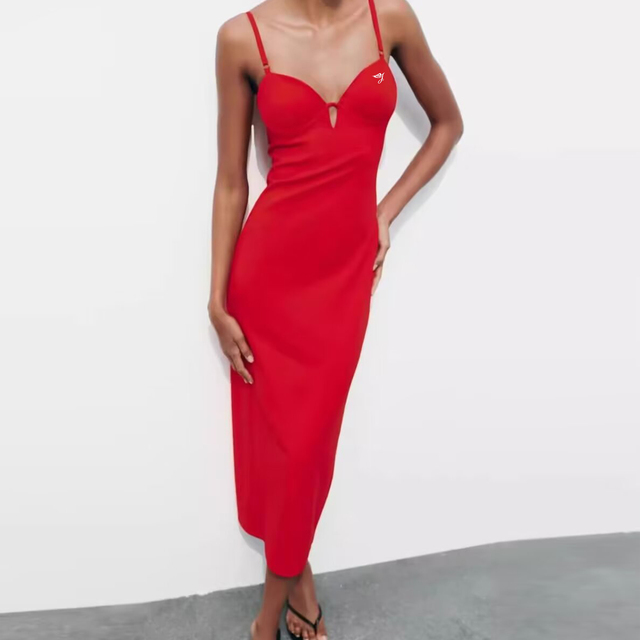 Factory Price Red Dress Adjustable Suspender New Style High Waist Backless Spaghetti Strap Sleeves Sweet Style Long Red Dress