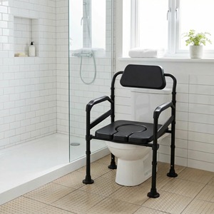 Chaise de toilette à dossier réglable avec design pliable pour personnes âgées et handicapées, siège de toilette portable avec coussinets doux pour les soins à domicile - Product Image 4