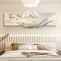 Peinture Décorative Design pour Salon, Tableau Suspendu Plume avec Lumière LED, Décoration Murale de Couloir
