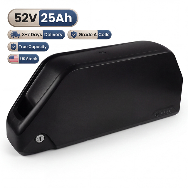 52V 25Ah Down Tube Ebike Battery US Stock, 5000mAh 14s5p Lithium Pack 50A BMS 3A XT60 for Fat Tire Mountain Bike