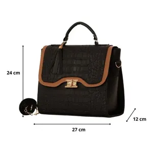 Bolso de Mano de Cuero PU de Lujo para Mujer Fana Belen, Negro con Estampado de Cocodrilo M3820, Bolso de Playa Impermeable con Cierre Abierto y Decoración de Borlas - Product Image 3