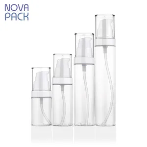 Amostras grátis 30ml 60ml 80ml 100ml plástico transparente PETG garrafa cuidados com a pele embalagem cabelo soro creme rosto loção branco bomba garrafa