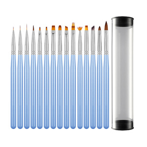 Ensemble de pinceaux à ongles à manche en bois bleu, incluant des pinceaux biseautés pour French, ombré, estompage, liner et pour gel acrylique 3D - Product Image 5