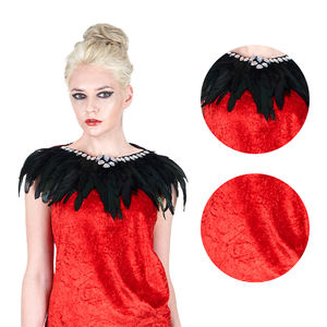 Оптовое платье из красного бархата с воротником из черных перьев и стразами для готических вечеринок - Product Image 3