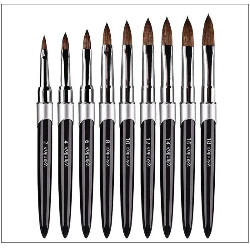 Bán buôn kích thước khác nhau kim loại xử lý Nail Art Brushes tinh khiết kolinsky Nail Brush cho Acrylic Nail