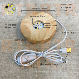 2025 Popular Round <strong>Colorful</strong> LED Light <strong>Stand</strong> 3d Laser Crystal Ball Led Luminous <strong>Stand</strong> Warm Light RGB Wood LED Base for <strong>Night</strong> Lamp - Product Image 3