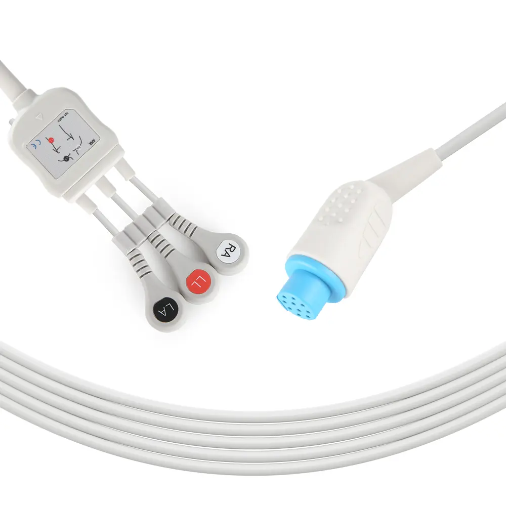 GE-cable ecg Compatible con GE Datex CS/3, Conector de una pieza, Cardiocap II, 10 pines, 3 cables