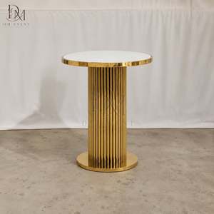 Table de cocktail cylindrique ronde en acier inoxydable doré, avec plateau en verre trempé miroir, pour événements hôteliers (vente en gros) - Product Image 2