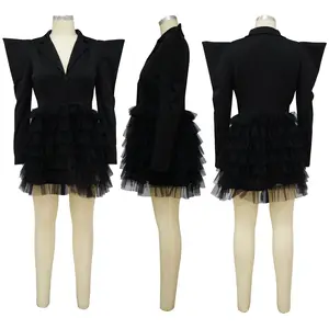 K10336 Ultimo Design Primavera-Autunno, Abito Mini con Scollo a V e Inserti in Rete, Elegante Vestito da Festa per Donna, Abito Blazer - Product Image 5
