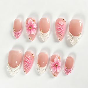 <span class=keywords><strong>Uñas</strong></span> Postizas 3D <span class=keywords><strong>de</strong></span> Alta Calidad Hechas a Mano, Color Rosa Nude Almendrado, Reutilizables, Venta al Por Mayor, OEM ODM, MOQ <span class=keywords><strong>Bajo</strong></span> - Product Image 2