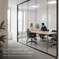 Cloison de bureau en verre minimaliste haut de gamme, réduction du bruit, double vitrage transparent, cloison modulaire amovible, séparateurs de pièce de bureau