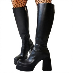 Bottes hautes à talons compensés pour femme, style occidental, plateforme épaisse, modèles uniques, design personnalisé, fermeture éclair latérale, pour l'hiver, l'automne et le printemps - Product Image 4