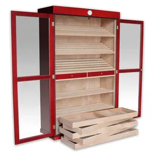 Hot Koop Luxe Elektrische Automatische 4000 Grote 2 Deur Custom Houten Sigaar Kabinet Humidor Met Lade Lade Display