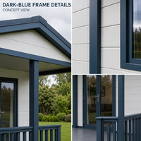 Maison modulaire en structure acier bleu foncé, bâtiment résidentiel préfabriqué, solution de construction de cadre sur mesure