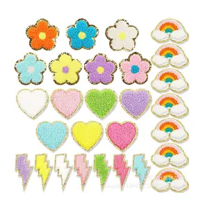 Sequin Chenille Embroidery Heart Patches Iron On Children Jeans Clothes Appliques Sew On Fabric 3D Embroidery Patch