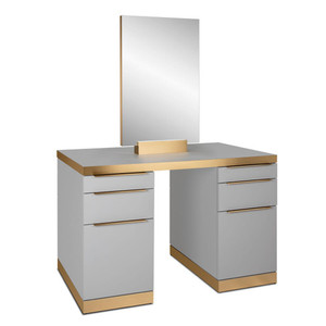Miroir de coiffeuse avec finition dorée, postes de coiffure et armoire de rangement multi-tiroirs pour salon de coiffure - Product Image 1