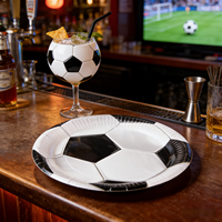Assiettes en papier en forme de ballon de football noir et blanc 616140, fournitures pour fête de football, vaisselle jetable, fête d'anniversaire pour enfants et adultes