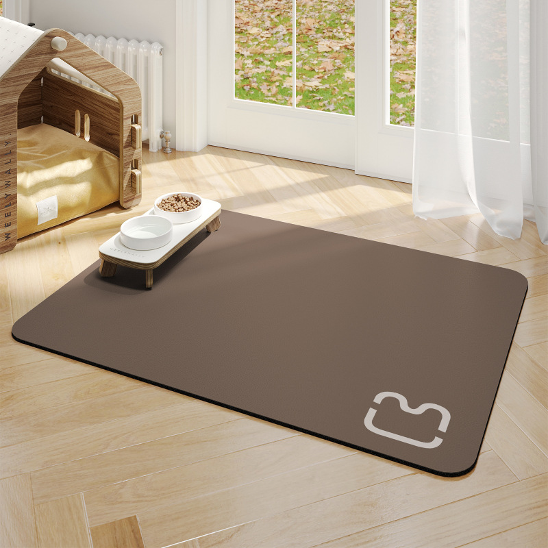 No-wash pet feeding mat - cat head brown