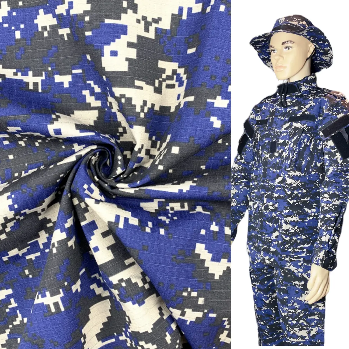 South Africa Ghana Clothing Material Blue Polyester Cotton Printed Camouflage TC Uniform Ripstop Fabric Camo Ripstop Fabric