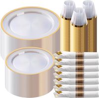 Ensemble de vaisselle en plastique transparent avec bordure dorée personnalisable XUELI, jetable, écologique, pour 50 personnes