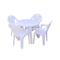 Table de salle à manger extérieure en plastique épais et durable, avec chaises à dossier et coussins, mobilier d'extérieur moderne