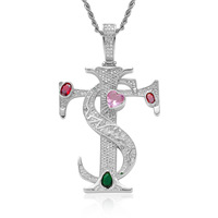 Collier pendentif croix en laiton bling pour hommes, plaqué or avec zircon coloré en forme de cœur et chaîne cubaine pour mariages