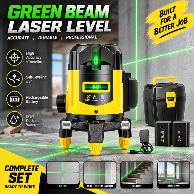 Professional Green Beam Laser Level 5 Lines Self Leveling Laser Leveler for Construction Tiling Wall Installation