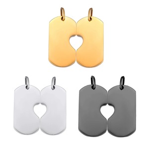 1 Paire de Bijoux en Acier Inoxydable, Pendentif Cœur Puzzle Rectangulaire, Plaque d'Identification Vierge pour Couples, Femmes, Hommes, Cadeau - Product Image 1