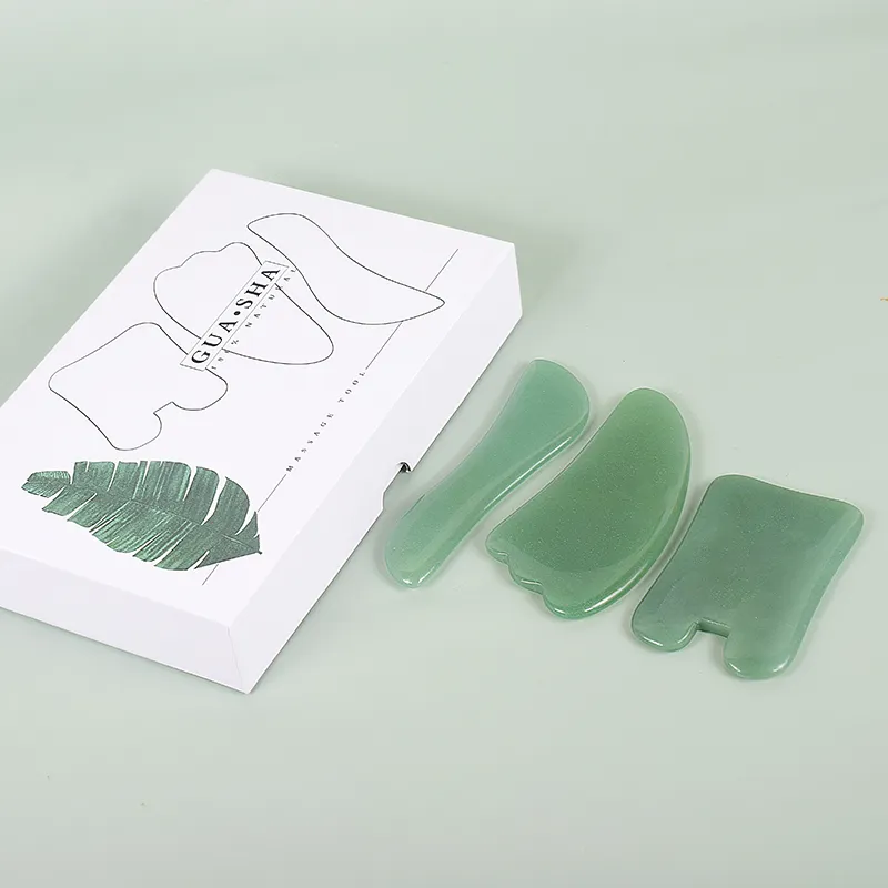 Wholesale High Quality Green Aventurine Crystal Gua sha Massage Facial Jade Gus Sha Set