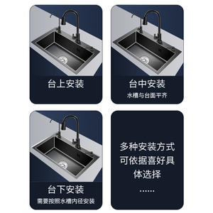 Évier de cuisine à cuve unique de grande taille fait à la main en acier inoxydable Nano 304 rond à encastrer avec deux trous - Product Image 1