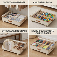 Organisateur de rangement pliable pour chaussures sous le lit, avec roulettes, séparateurs réglables, poignées, chariot pliable en tissu, design moderne