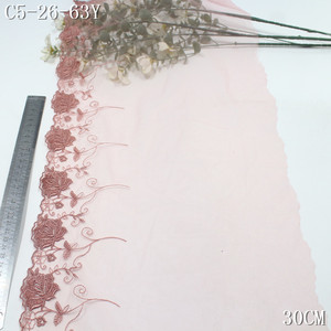 Encaje Bordado de Poliéster de 30 cm con Borde de Malla Floral <span class=keywords><strong>Rosa</strong></span>, Precio de Fábrica, para Vestidos de Mujer, Accesorios Textiles - Product Image 2