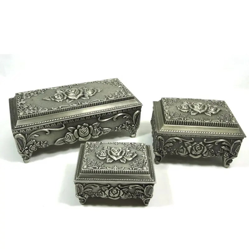 Fashion Rectangular Alloy Jewelry Case In Pewter Plated