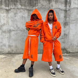 OEM Custom Sweatshirt <strong>Shorts</strong> <strong>Set</strong> Vintage Streetwear Drawstring Raw Hem Casual Loose Zip up <strong>Hoodie</strong> <strong>and</strong> <strong>Shorts</strong> Two Piece <strong>Set</strong> <strong>Men</strong> - Product Image 1