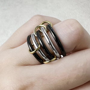 5 pezzi <span class=keywords><strong>Set</strong></span> di anelli in acciaio inox colore oro nero semplice INS nuova catena a maglia Spinelli anello Kilcollin per donna uomo gioielli - Product Image 3