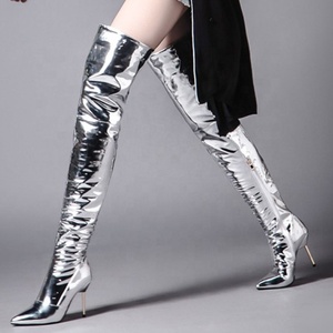 Bottes longues moulantes pour femmes, style boîte de nuit, à talon aiguille, en cuir miroir spécial, sexy, montantes jusqu'au-dessus du genou - Product Image 2